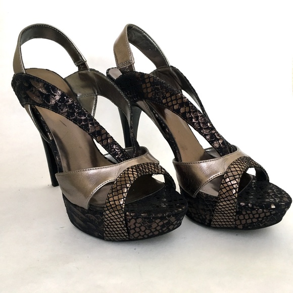 Guess Shoes - Guess Snake Leather Platform Open Toe Heels Size 7
